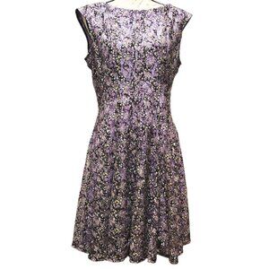 Vintage 90s Danny & Nicole Purple Black Lace Dark Floral A-line Midi Dress 14